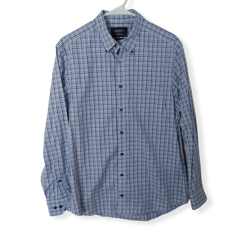 Charles Tyrwhitt Medium Slim Fit Gingham Check Non Iron Shirt Blue Tan White